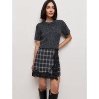 New Look Womens Woven Check Lace Trim Mini Skirt - Grey