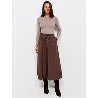 New Look Faux Leather Circle Midi Skirt - Dark Brown
