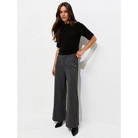 New Look Petite Checked Jersey Wide Leg Trousers - Black