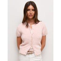New Look Womens Fluffy Ribbed Cap Sleeve Cardigan - Pink