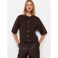 New Look Womens Button Front Short Sleeve Cardigan - Brown