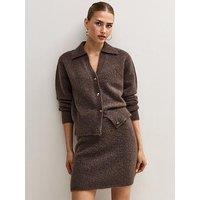 New Look Womens Collared V-Neck Button-Through Cardigan - Brown