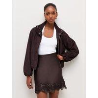 New Look Womens Satin Lace Hem Mini Skirt - Brown