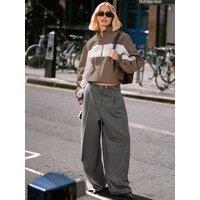 New Look Womens Pinstripe Pleated Wide Leg Tailored Trousers - Grey