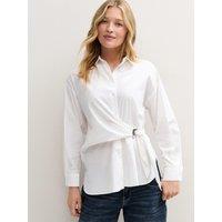 New Look Womens Abstract Buckle Tie Cotton Poplin Shirt - White