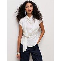 New Look Womens Cowl Neck Wrap Tie Blouse - Cream