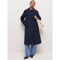 New Look Womens Double-Breasted Longline Button Front Coat - Navy
