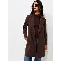 New Look Open Front Longline Formal Coat - Brown