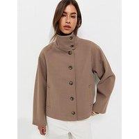New Look Woven Funnel Neck Jacket - Brown