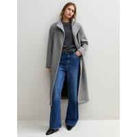 New Look Womens Funnel Neck Tie Belt Coat - Grey