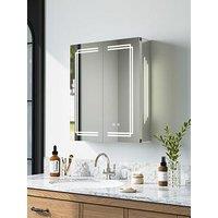 Living And Home Wall-Mounted Anti-Fog Bathroom Mirror Cabinet With Led Lights And Shelves
