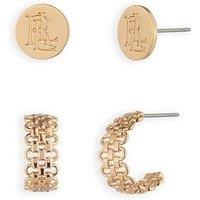 Lauren By Ralph Lauren Lauren Ralph Lauren Gold Tone Logo Stud & Chain Hoop Earrings Set
