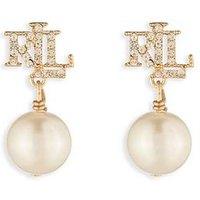 Lauren By Ralph Lauren Lauren Ralph Lauren Gold & Crystal Logo Pearl Drop Earrings
