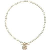 Lauren By Ralph Lauren Lauren Ralph Lauren Faux Pearl Pendant Necklace With Gold & Crystal Logo Padlock