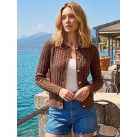 Roman Cable Knit Cardigan - Chocolate Brown
