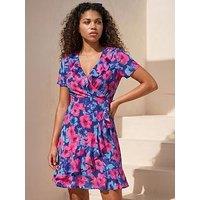 Roman Petite Floral Wrap Dress - Pink