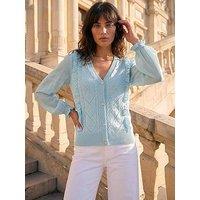 Roman Woven Sleeve Buttoned Knit Jumper - Light Blue
