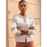 Roman Stripe Buttoned Knit Cardigan - Beige