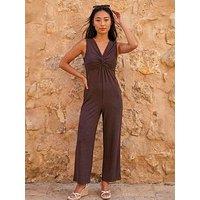 Roman Petite Textured Jumpsuit - Chocolate