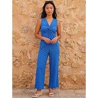 Roman Petite Textured Jumpsuit - Blue