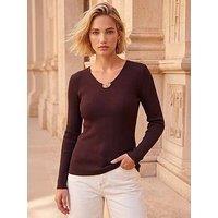 Roman Gold Trim Knit Jumper - Chocolate