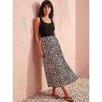 Roman Animal Print Jersey Midi Skirt - Camel