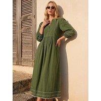 Roman Ric Rac Collared Midi Dress - Green