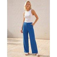 Roman Petite Wide Leg Textured Trouser - Blue