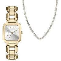 Armani Exchange Three-Hand Gold-Tone Watch And Necklace Set