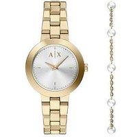 Armani Exchange Two-Hand Gold-Tone Stainless Steel Watch And Bracelet Set