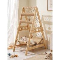 Living And Home Wooden Cat Climbing Tower With Hammock Scratching Post