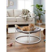 Living And Home Grey Elevated Round Cat Hammock Bed With Spring-Loaded Ball Toys