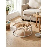 Living And Home Beige Elevated Round Cat Hammock Bed With Spring-Loaded Ball Toys