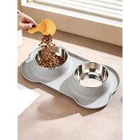 Living And Home Silicone And Stainless Steel Double Bowl Pet Feeding Bowl