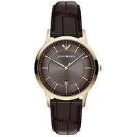 Emporio Armani Archetipo Three-Hand Date Brown Leather Watch