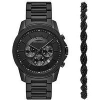 Armani Exchange Armani Exchange Men'S Chronograph, Black Stainless Steel Watch And Bracelet Set, Ax7163Set