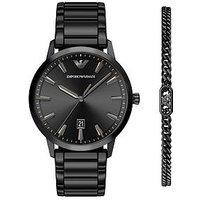 Emporio Armani Three-Hand Date Black Watch And Bracelet Set