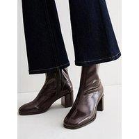 New Look Women'S Faux Leather Sock Block Heel Ankle Boots - Brown