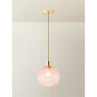 Valuelights Maddison Brushed Gold Ceiling Light With Pink Ribbed Glass Shade And Warm White Bulb