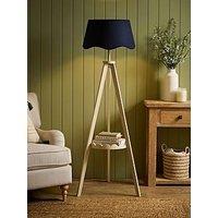 Valuelights Morrigan Cream Scallop Shelf Tripod Floor Lamp With Navy Scallop Shade And Warm White Bulb