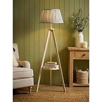 Valuelights Morrigan Cream Scallop Shelf Tripod Floor Lamp With Navy Ditsy Pleated Shade And Warm White Bulb