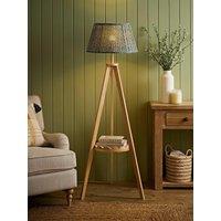 Valuelights Morrigan Wood Scallop Shelf Tripod Floor Lamp With Floral Pleated Shade And Warm White Bulb