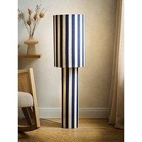 Valuelights Florence Navy Deckchair Stripe Linen Midi Floor Lamp And Warm White Bulb
