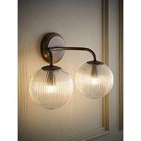 Valuelights Kempton Brushed Brass Ribbed Glass 2 Arm Wall Light And Warm White Bulb