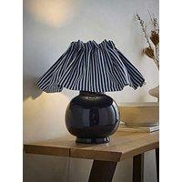 Valuelights Arabella Blue Ceramic Base Table Lamp With Pinstripe Pleat Shade And Warm White Bulb