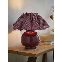Valuelights Arabella Burgundy Ceramic Base Table Lamp With Gingham Pleat Shade And Warm White Bulb