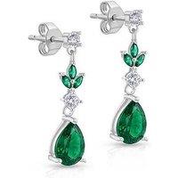 The Love Collection Sterling Silver Rhodium Plated White Round Cz And Green Glass Marquise And Teardrop Drop Earring