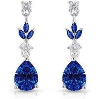 The Love Collection Sterling Silver Rhodium Plated White Round Cz And Blue Glass Marquise And Teardrop Drop Earring