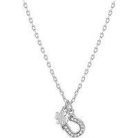 The Love Collection Sterling Silver Rhodium Plated Cz 9Mm X 9Mm Horseshoe-And-Clover Adjustable Necklace 43Cm/17'-46Cm/18
