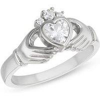The Love Collection Sterling Silver Rhodium Plated 5Mm X 5Mm Heart Cz Claddagh Ring